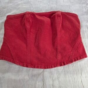 Universal Thread Red Denim Corset Top Strapless Zipper Back Tube Top Size 14